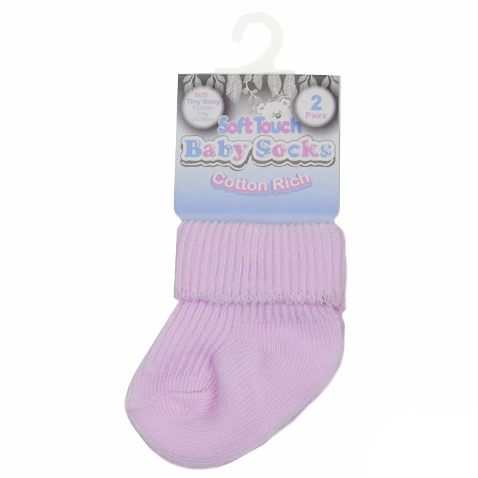 2 PAIR PREMATURE PINK RIBBED SOCKS (PK6) (TINY BABY) PRS05-P