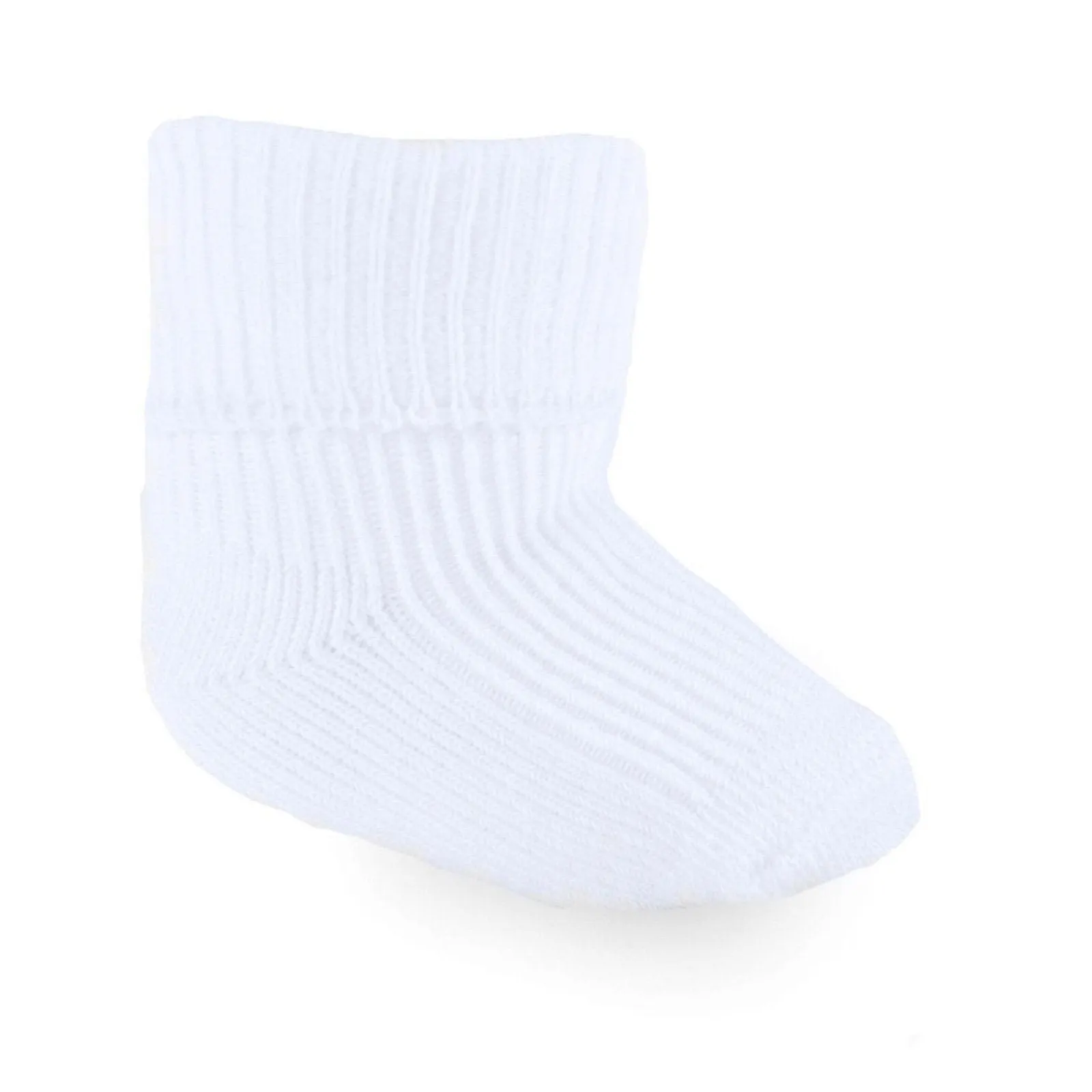 2 PAIR PREMATURE WHITE RIBBED SOCKS (PK6) (TINY BABY) PRS03-W