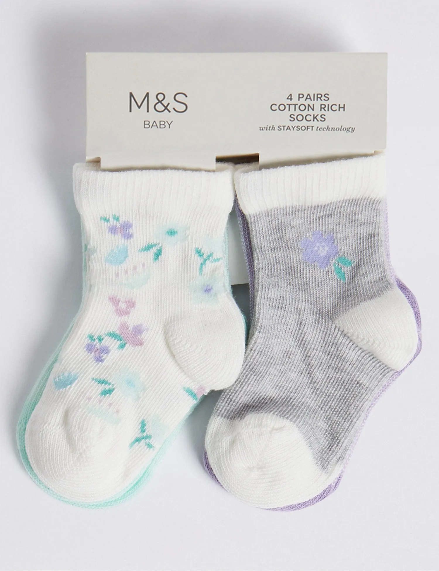 4 Pack Floral Print Baby Socks