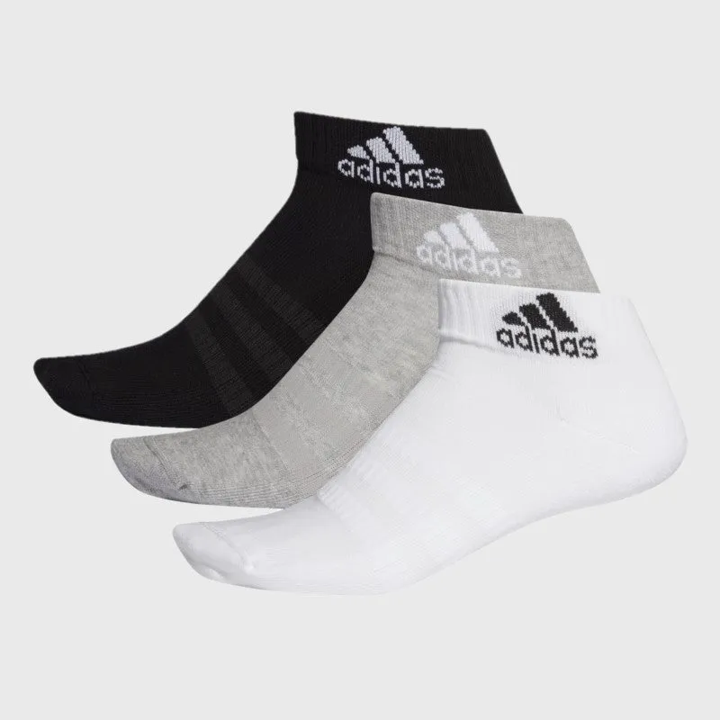 Adidas Unisex Cushioned Sportswear Ankle 3 Pack Socks Grey/White/Black  _ 168907 _ Multi