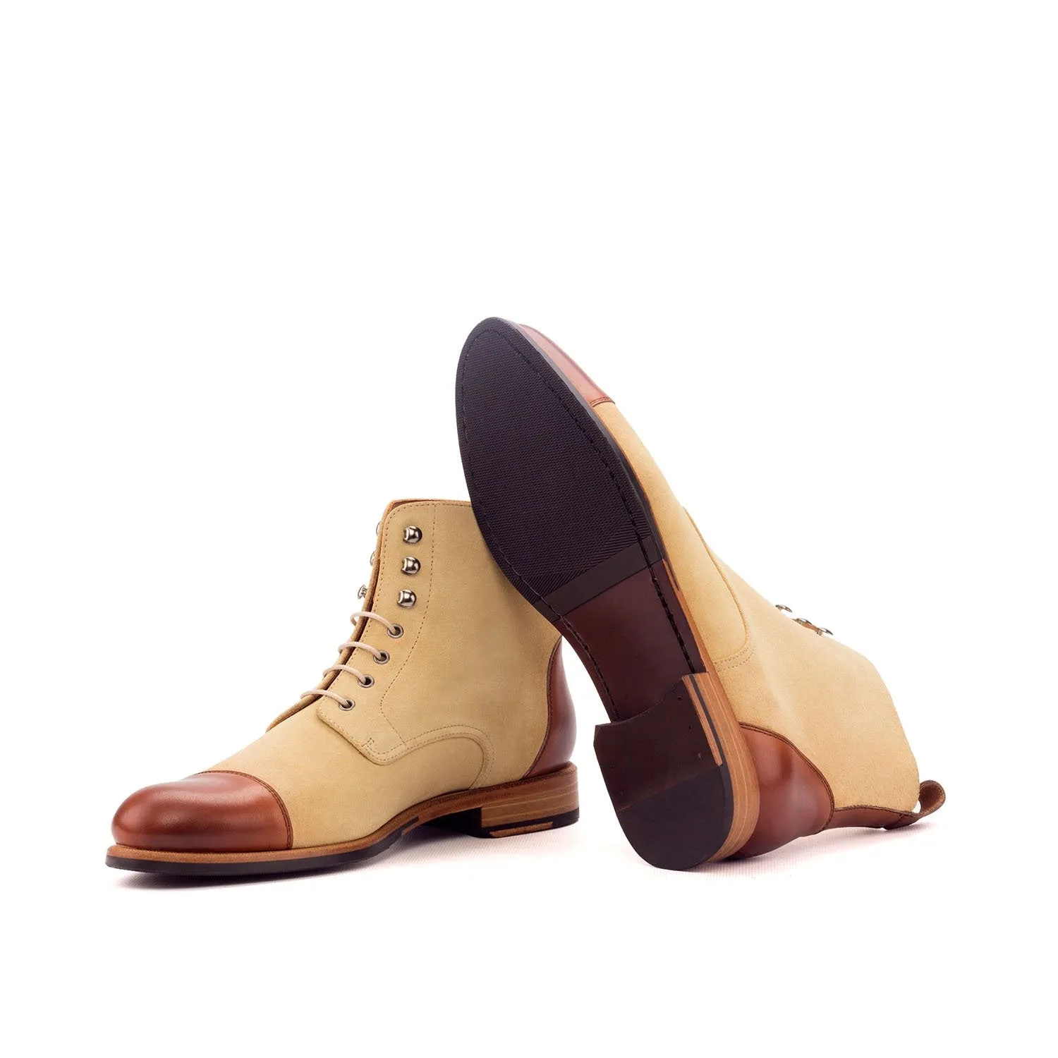 Ambrogio Bespoke Custom Women's Custom Made Shoes Sand & Brown Suede / Calf-Skin Leather Brogue Boots (AMBW1044)