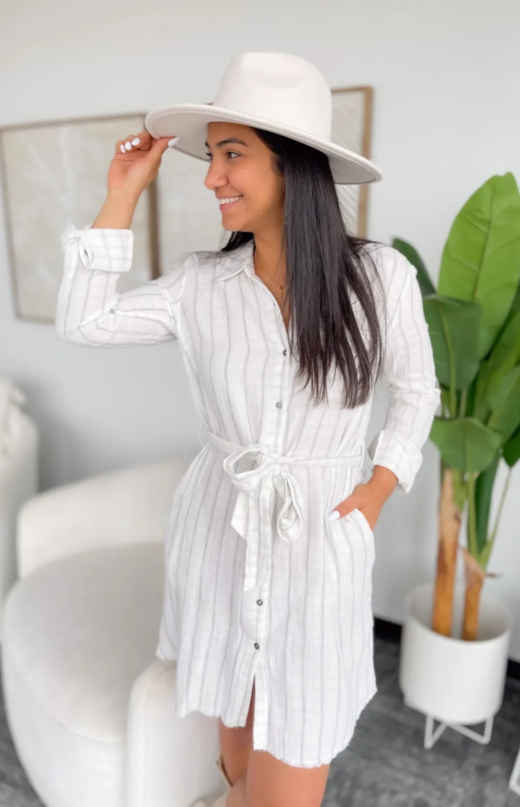 Amy Button UP Striped Dress