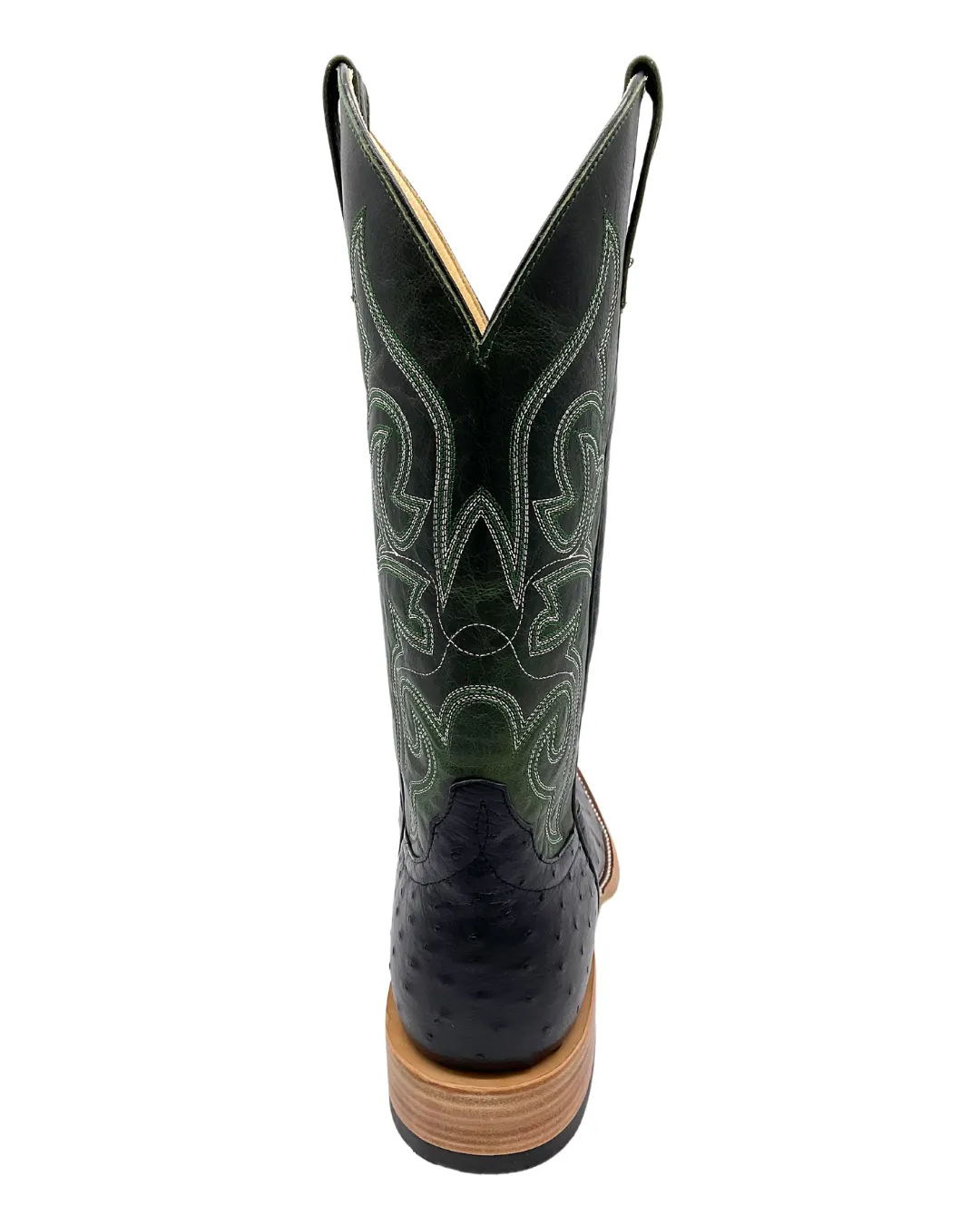 'Anderson Bean' Men's 13" HorsePower Top Hand Full Quill Ostrich Boot - Black / Emerald Explosion