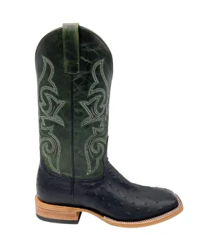 'Anderson Bean' Men's 13" HorsePower Top Hand Full Quill Ostrich Boot - Black / Emerald Explosion