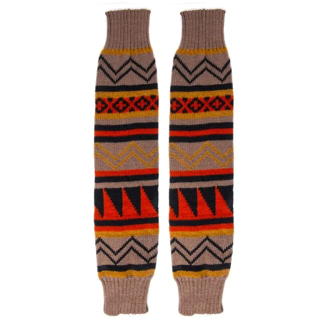 Aztec Leg Warmers Boho Turquoise Tan Camel Black Tribal Southwestern Print Legwarmers One Size