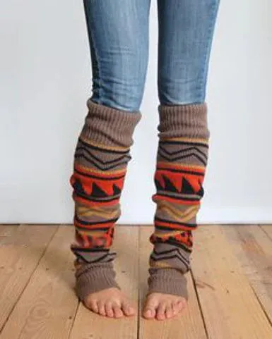 Aztec Leg Warmers Boho Turquoise Tan Camel Black Tribal Southwestern Print Legwarmers One Size