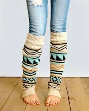 Aztec Leg Warmers Boho Turquoise Tan Camel Black Tribal Southwestern Print Legwarmers One Size