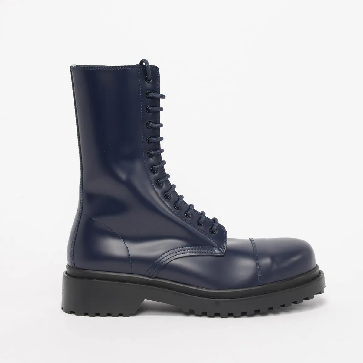 Balenciaga Navy Leather Combat Boots 40