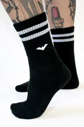 Bat Embroidered Athletic Socks [BLACK]