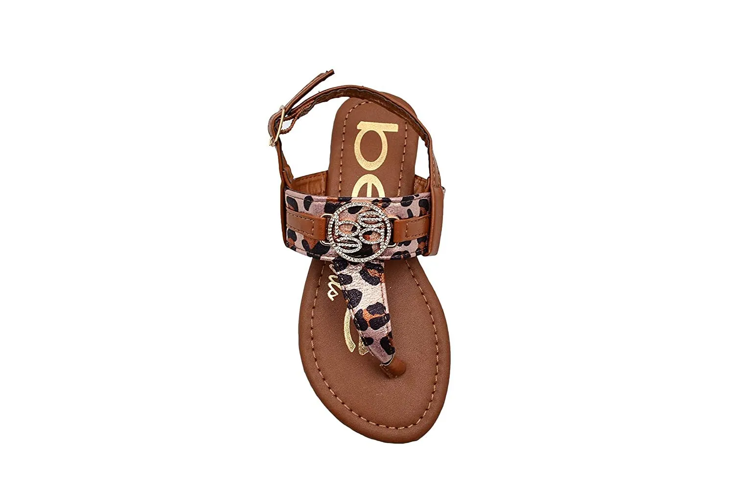 bebe Girls Big Kid Leopard Print T-Strap Thong Slide Sandal with Adjustable Back Strap