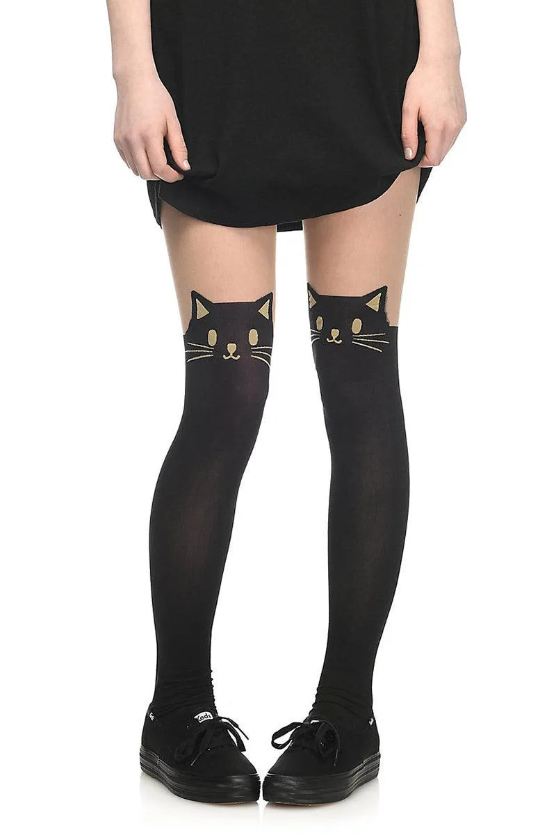 Black Cat Opaque Tights