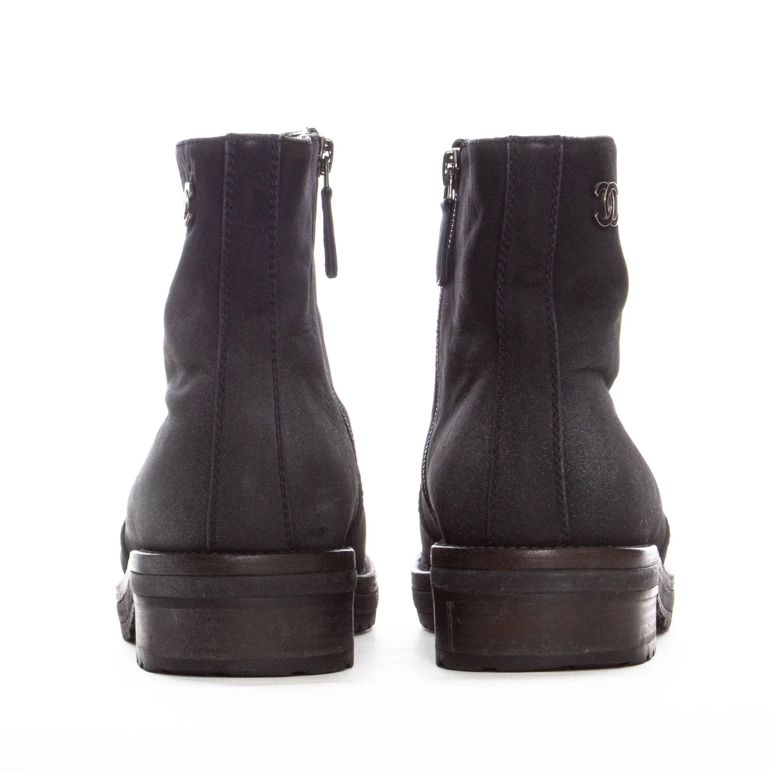 Black Suede Biker CC Ankle Boots 38.5