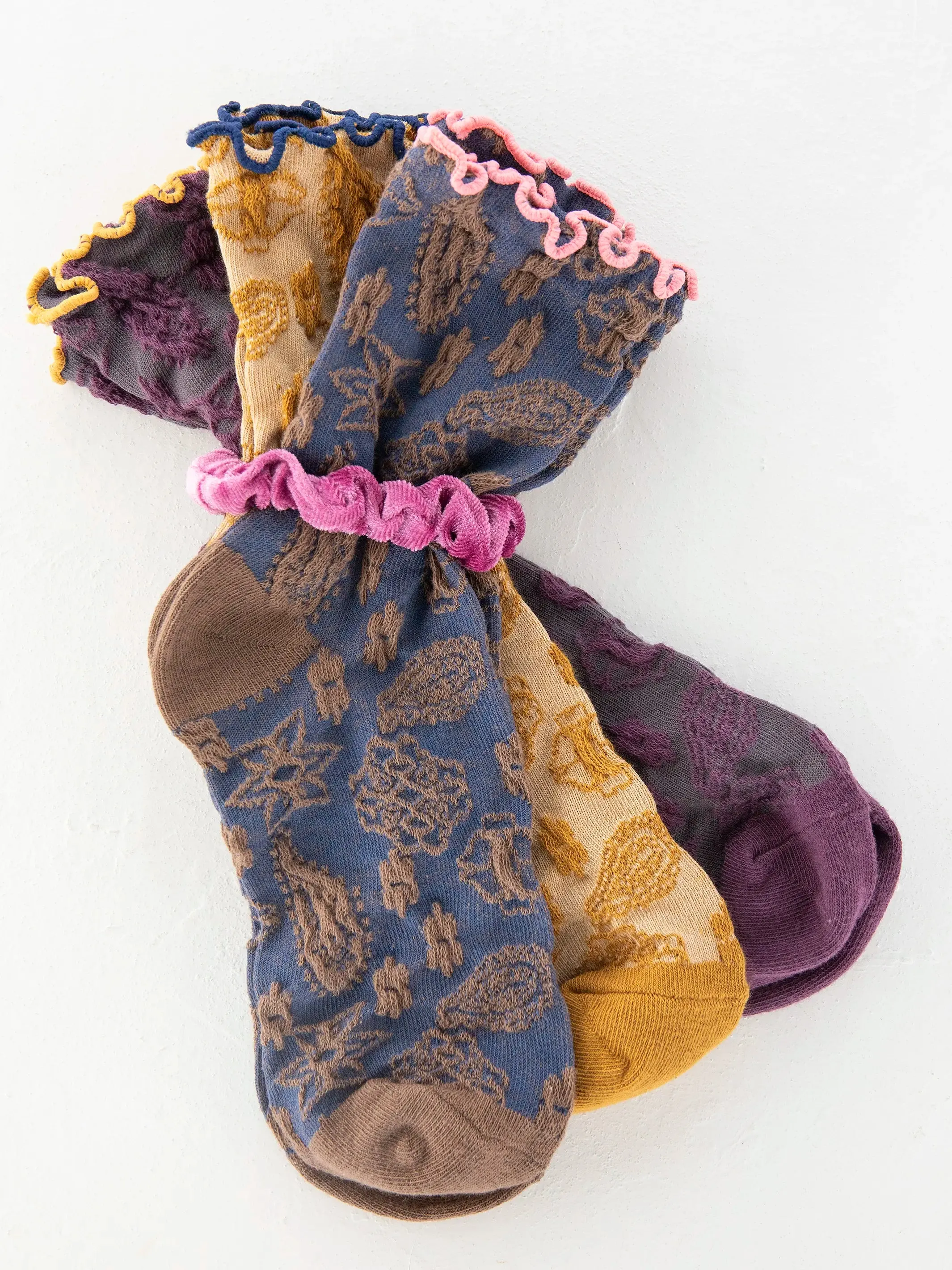 Blossom Socks & Scrunchie, Set of 3 - Indigo