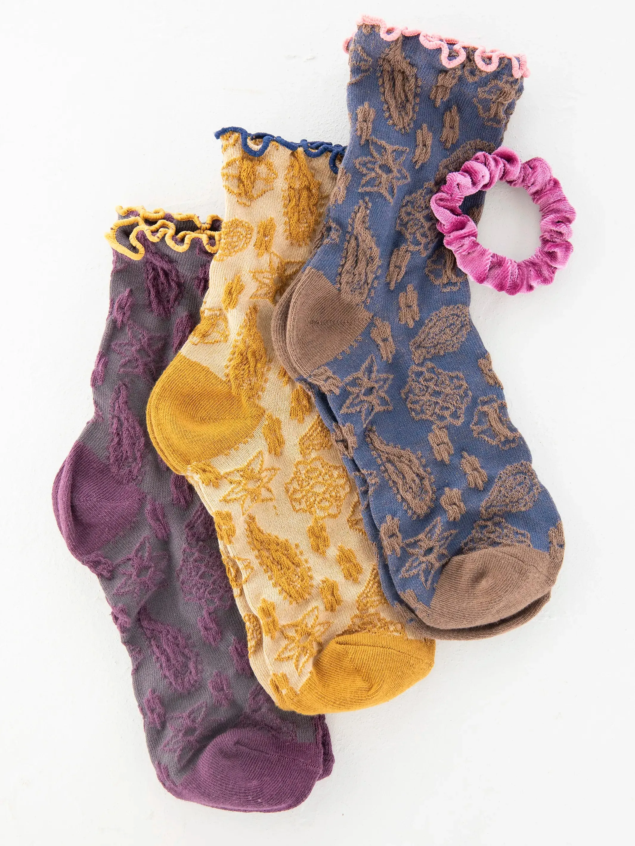 Blossom Socks & Scrunchie, Set of 3 - Indigo