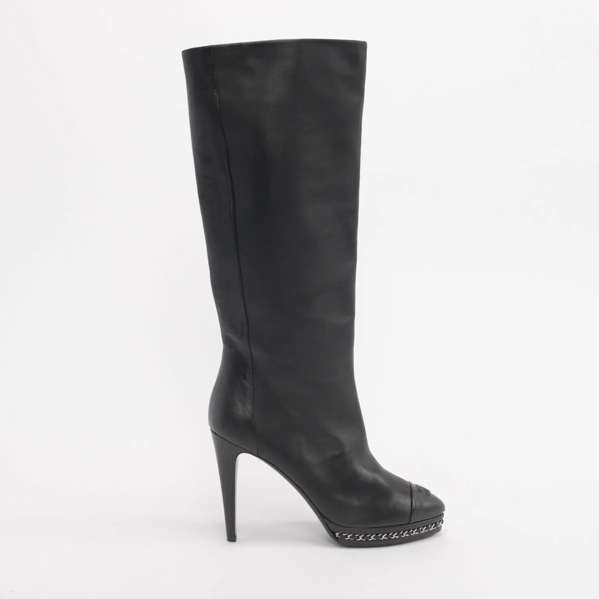 Chanel Black Leather Chain Platform Boots 40