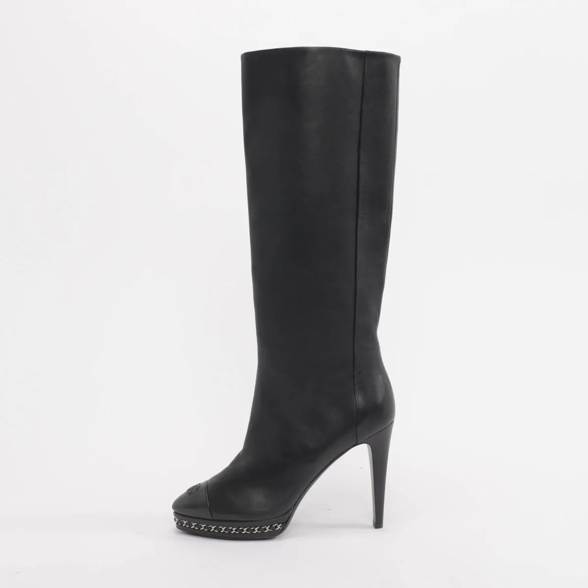 Chanel Black Leather Chain Platform Boots 40