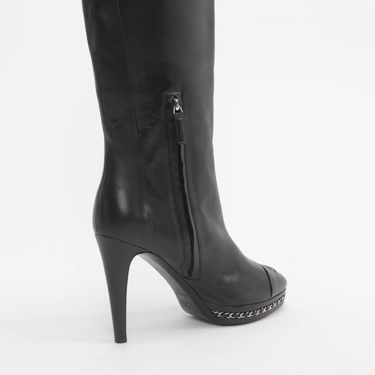 Chanel Black Leather Chain Platform Boots 40