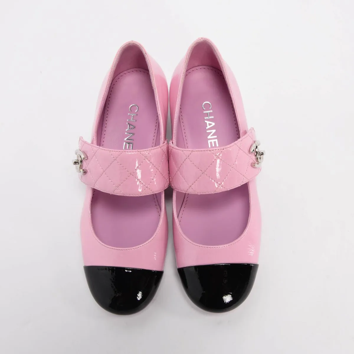 Chanel Pink Crinkled Calfskin Mary Jane Turnlock Flats 37