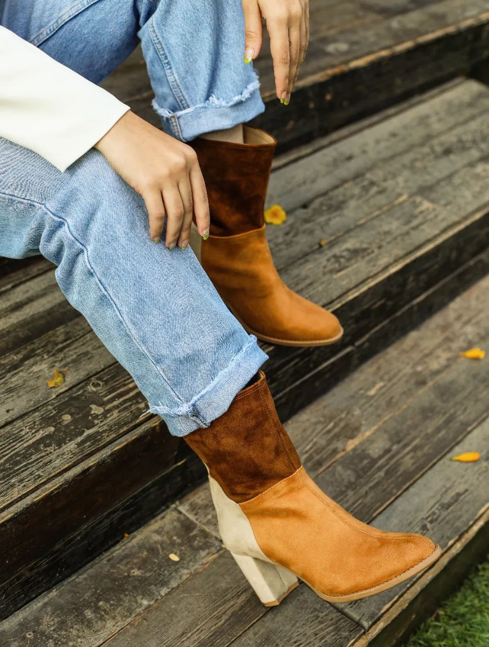 Color Blocking Boots Brown Hues