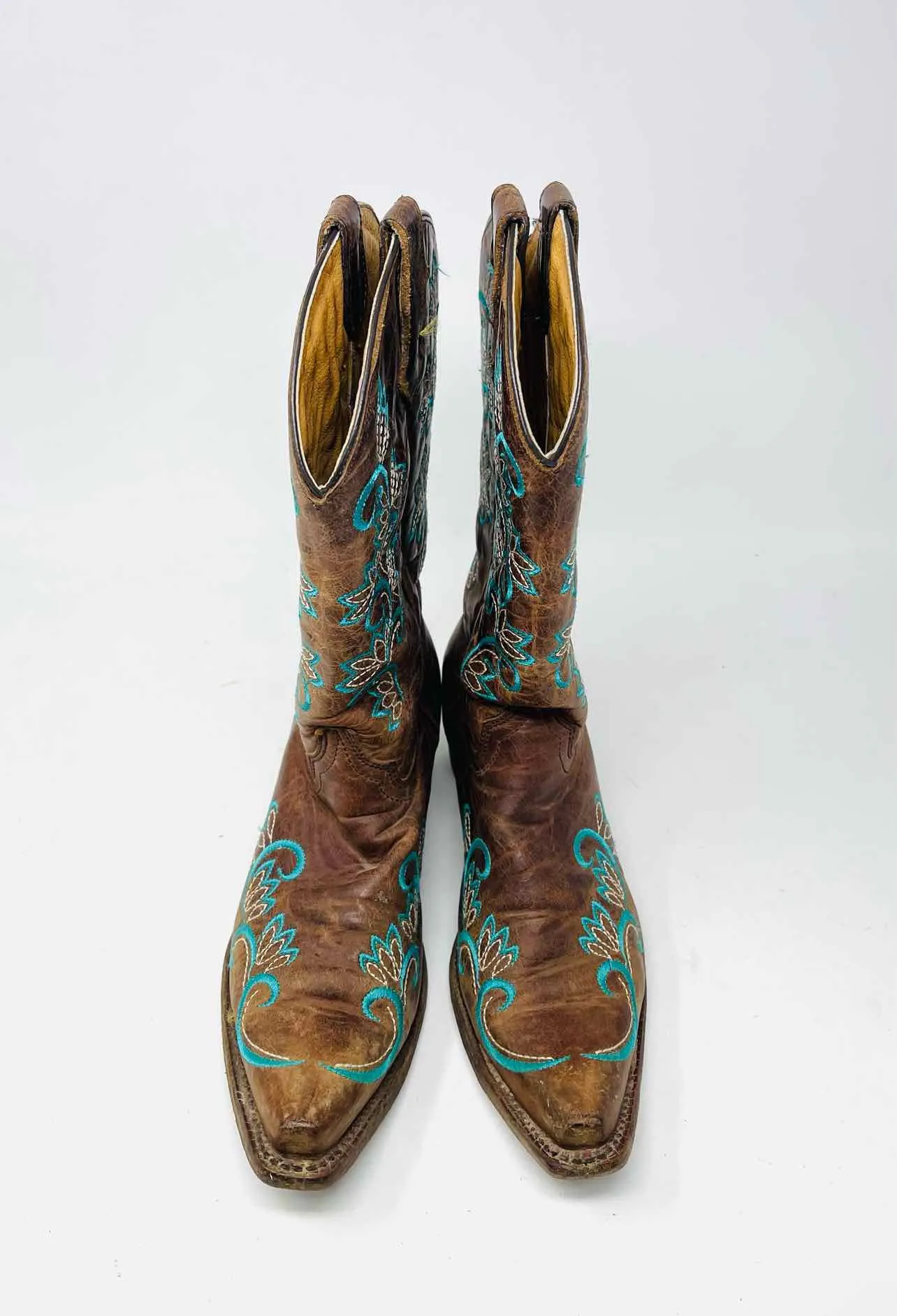 Corral Size 6 Brown/Turquoise Embroidered Leather Shoes Boots