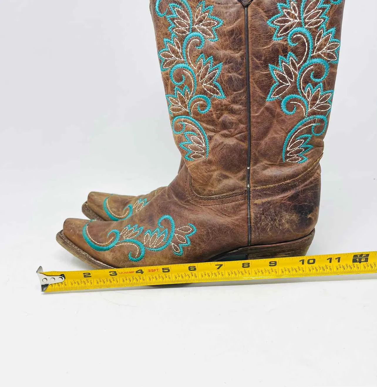 Corral Size 6 Brown/Turquoise Embroidered Leather Shoes Boots