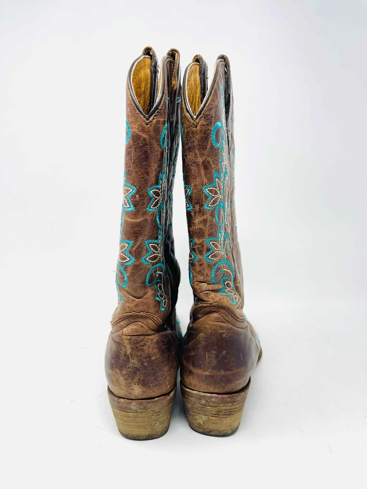 Corral Size 6 Brown/Turquoise Embroidered Leather Shoes Boots