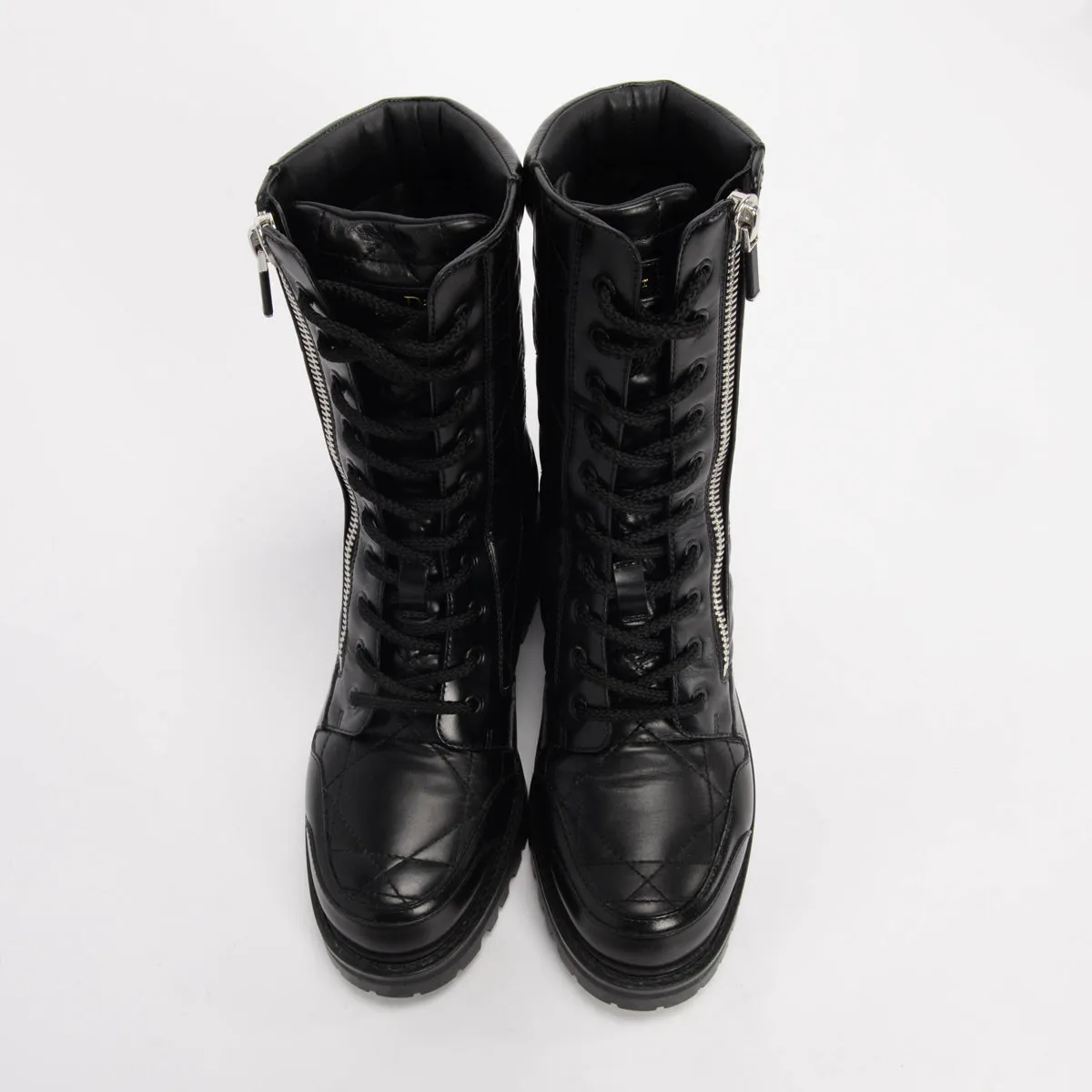 Dior Black Cannage Calfskin D-Leader Boots 37