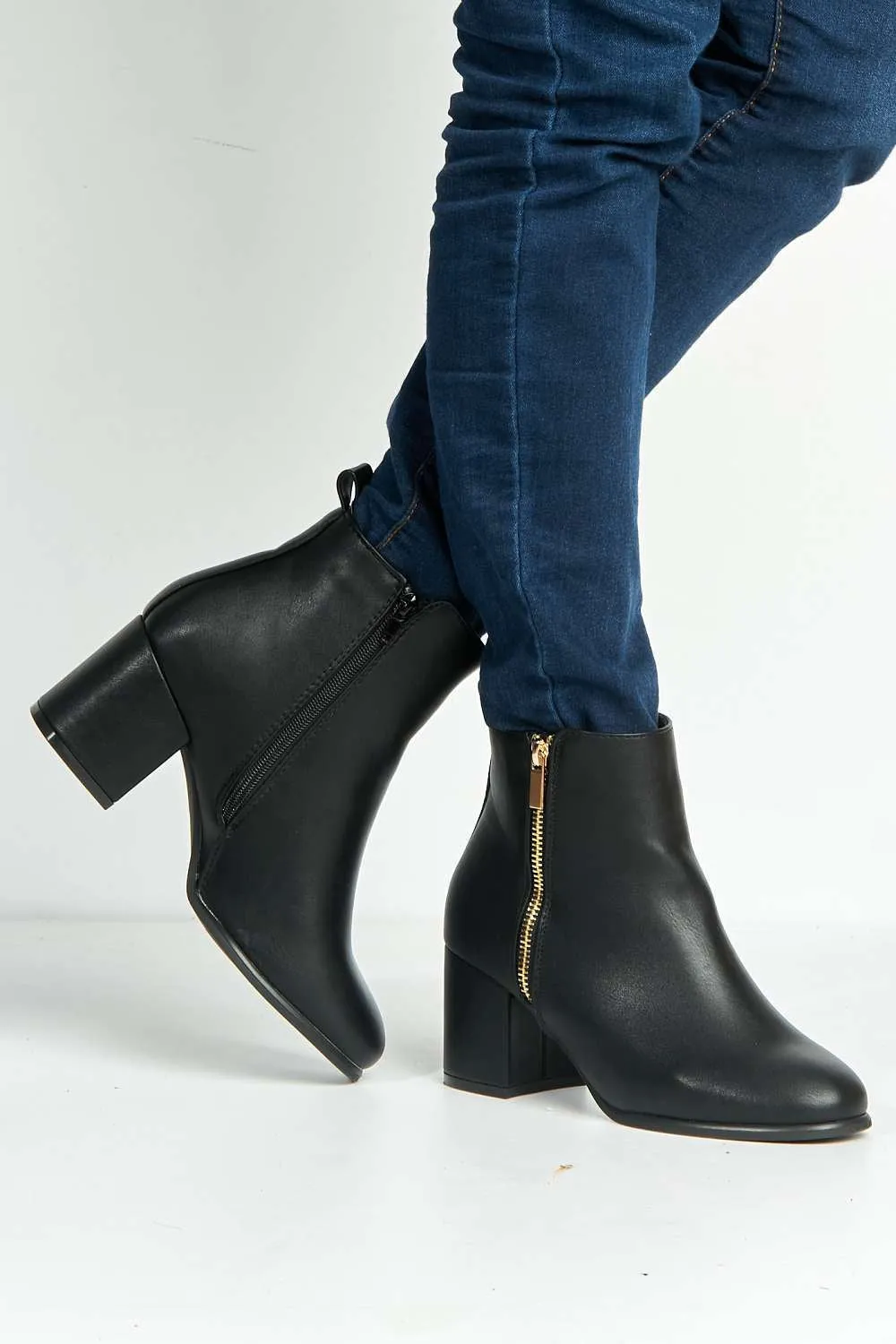 Elsa Zip Wide Fit Ankle Boots in Black Matt