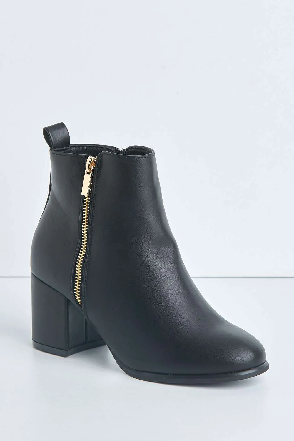 Elsa Zip Wide Fit Ankle Boots in Black Matt