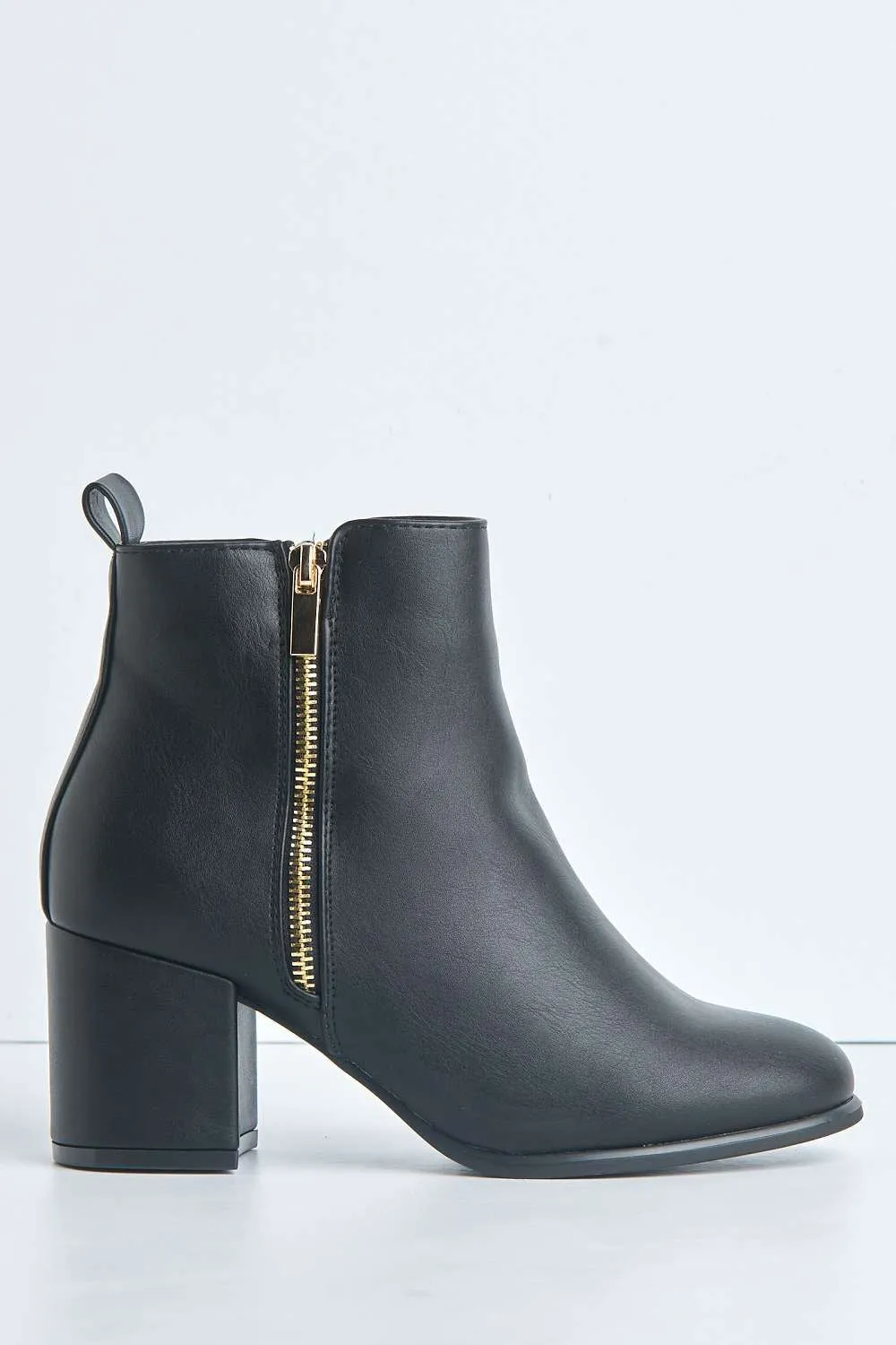 Elsa Zip Wide Fit Ankle Boots in Black Matt