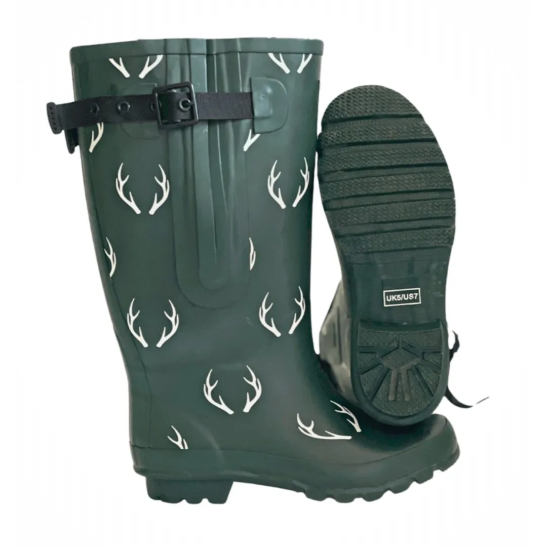 Extra Wide Calf Green Antler Wellies - Wide in Foot and Ankle - Fit 40-57cm Calf