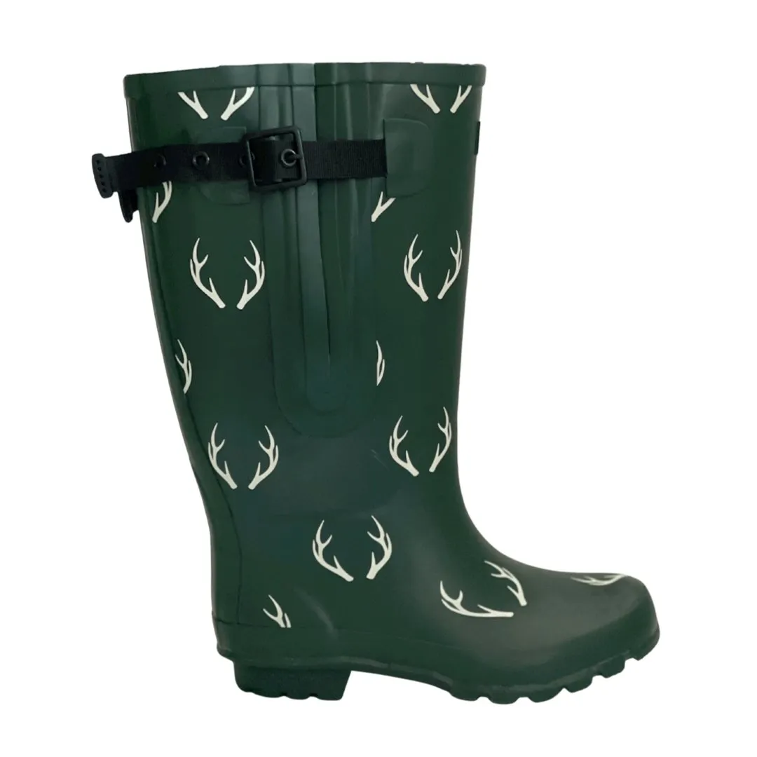 Extra Wide Calf Green Antler Wellies - Wide in Foot and Ankle - Fit 40-57cm Calf