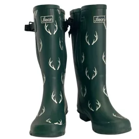 Extra Wide Calf Green Antler Wellies - Wide in Foot and Ankle - Fit 40-57cm Calf