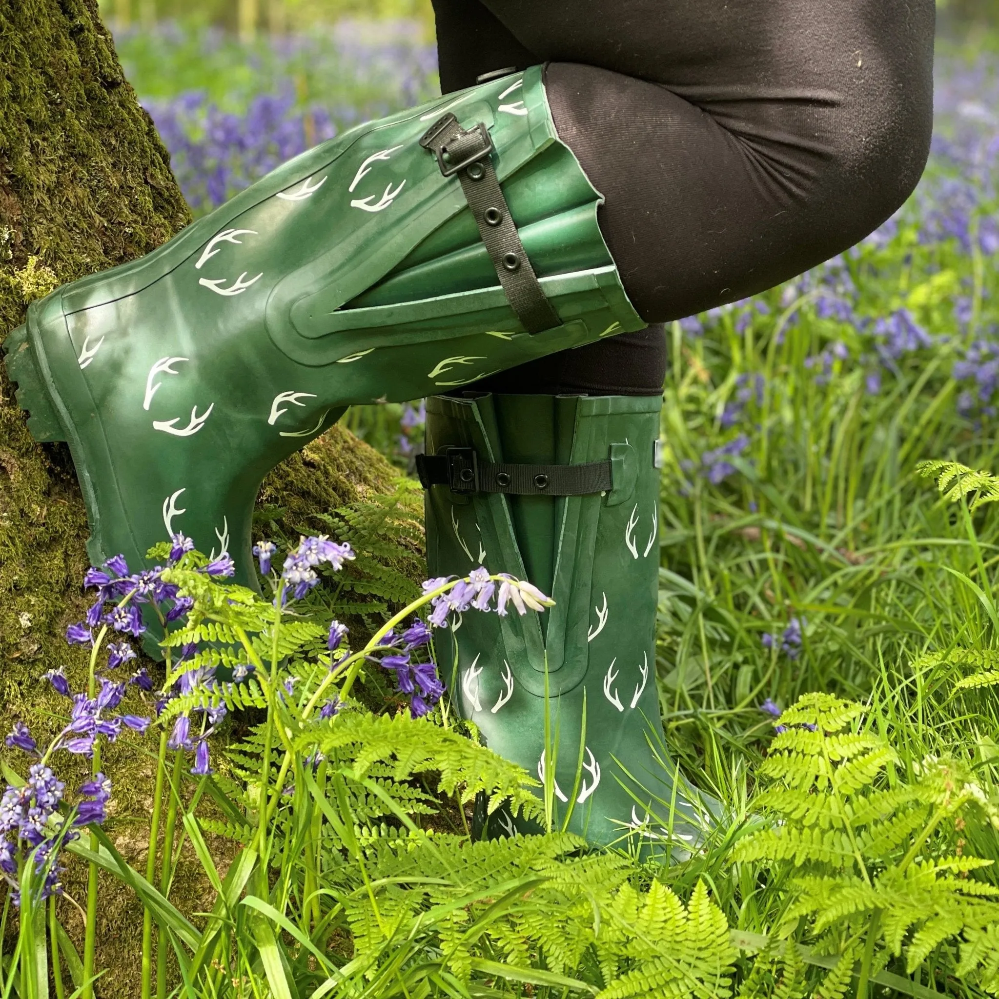 Extra Wide Calf Green Antler Wellies - Wide in Foot and Ankle - Fit 40-57cm Calf