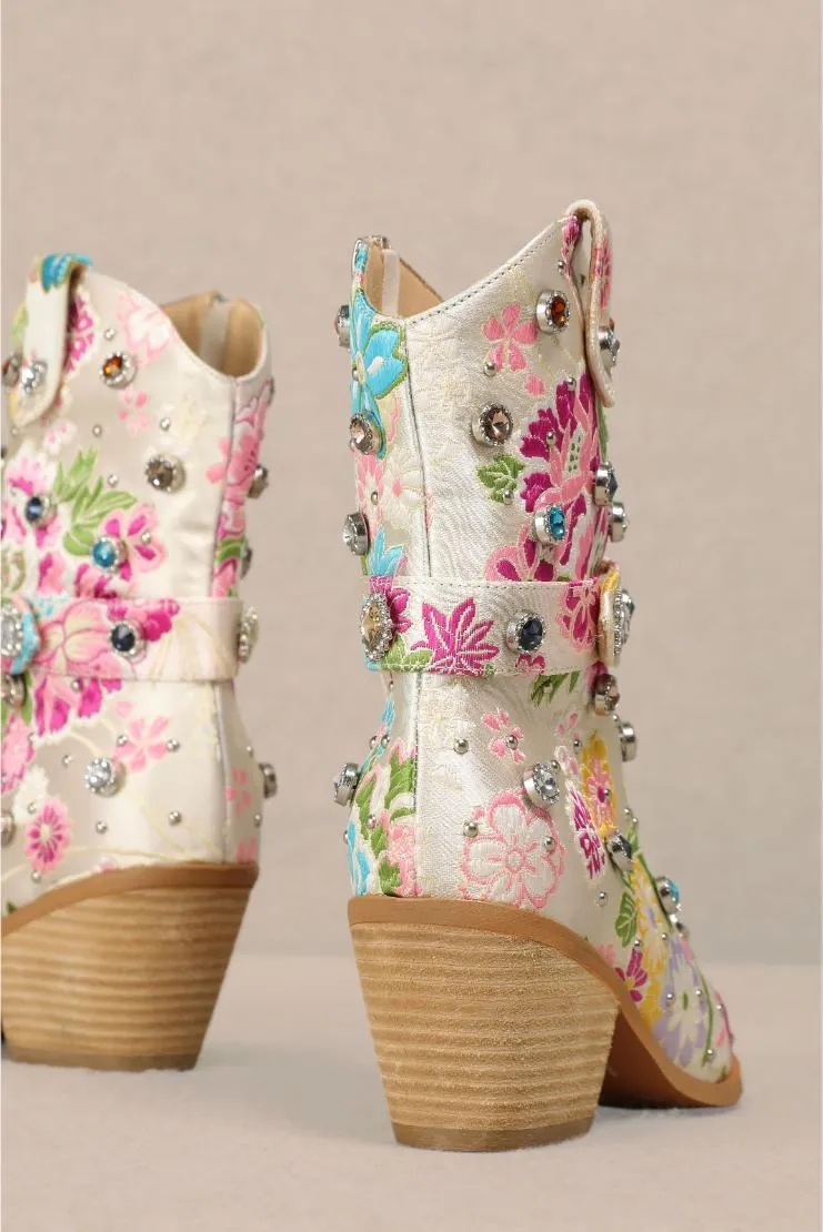 Florence Floral Rhinestone Embellished Cowgirl Boots