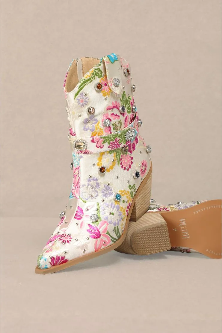 Florence Floral Rhinestone Embellished Cowgirl Boots