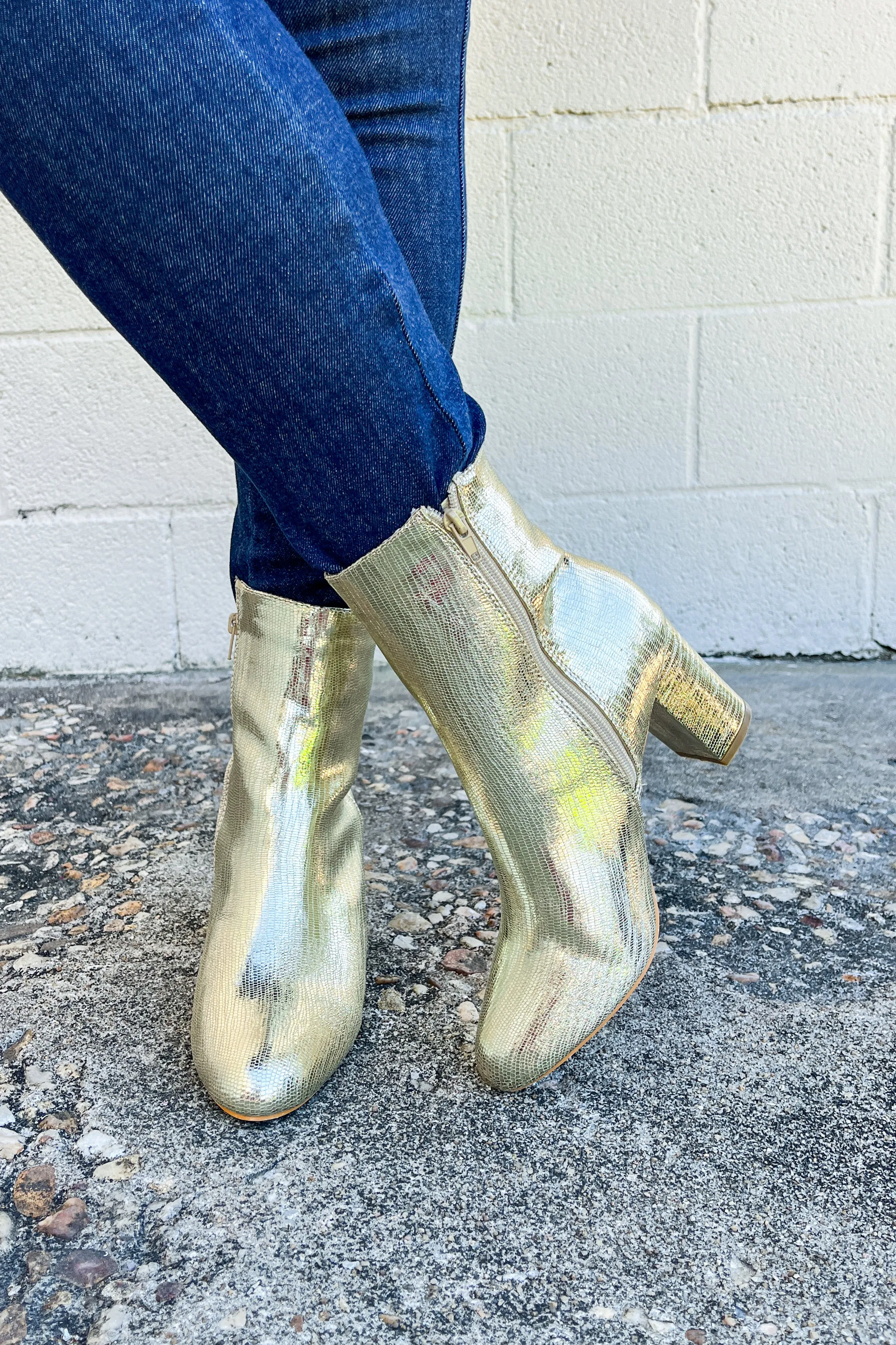 Gia Booties, Gold Metallic