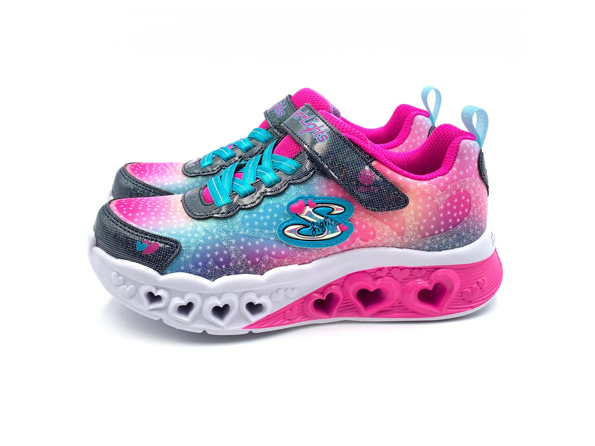 Girls Skechers Trainers Navy Strap Light Up Easy On Hearts 302315L NVMT