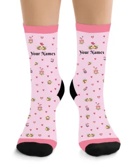 Hearts and Bees - Custom Name Socks