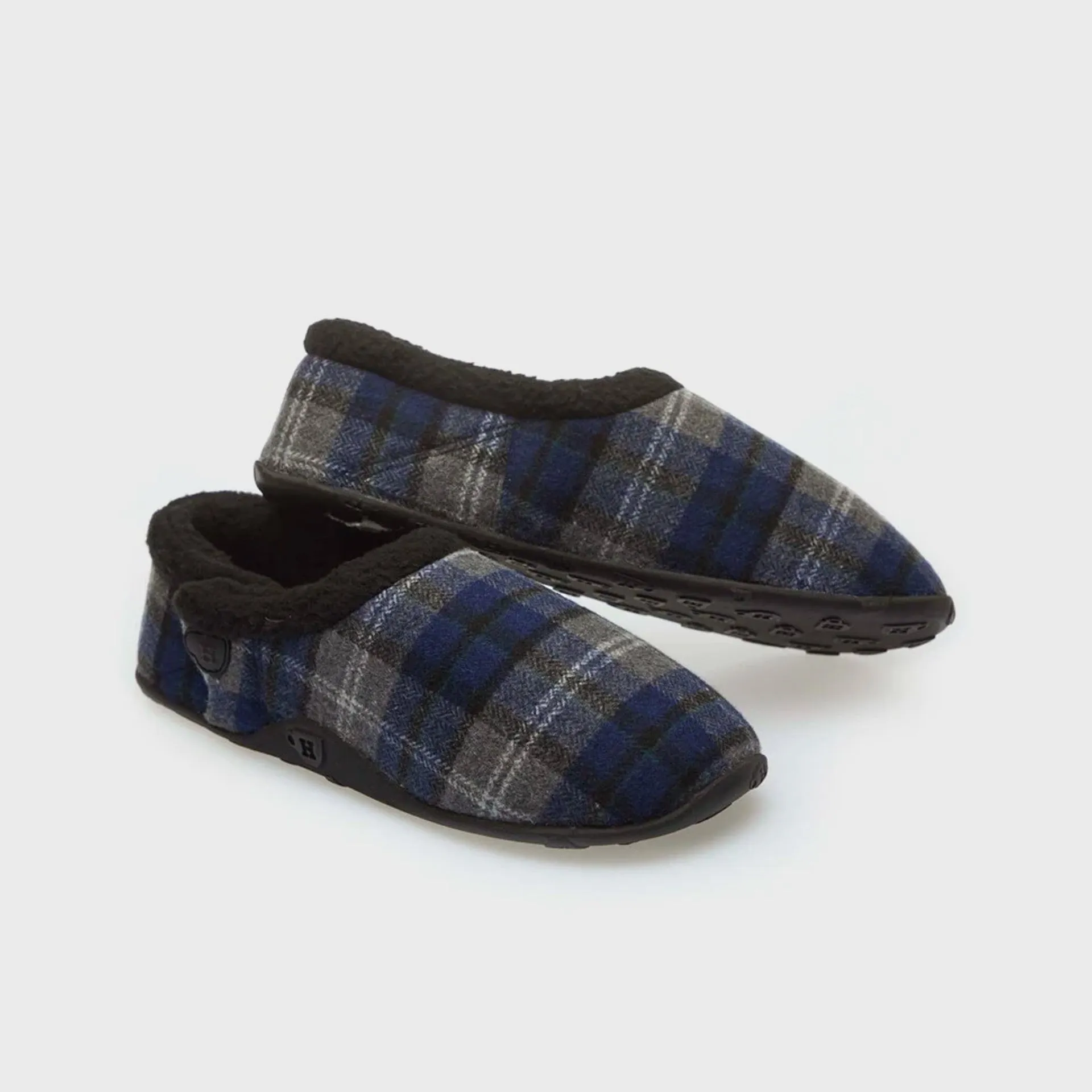 Homeys Fin Blue Grey Check Men’s Slippers