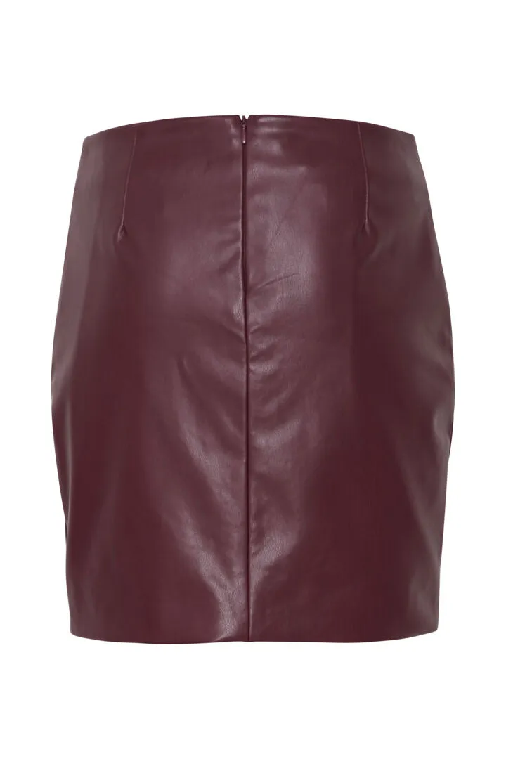 Ichi Comano Short Faux Leather Skirt-Port Royale-20115987