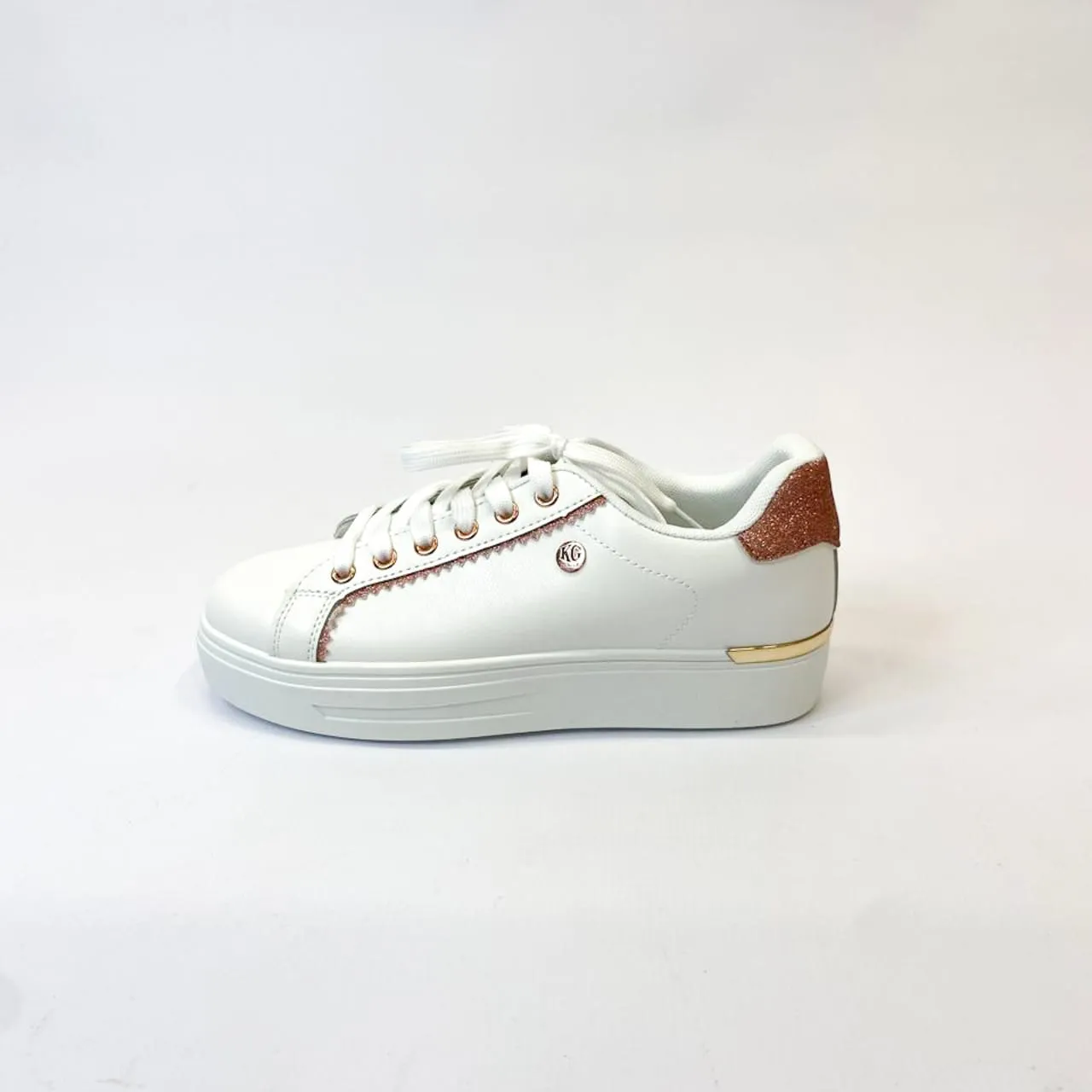 KG white/gold platform sneaker