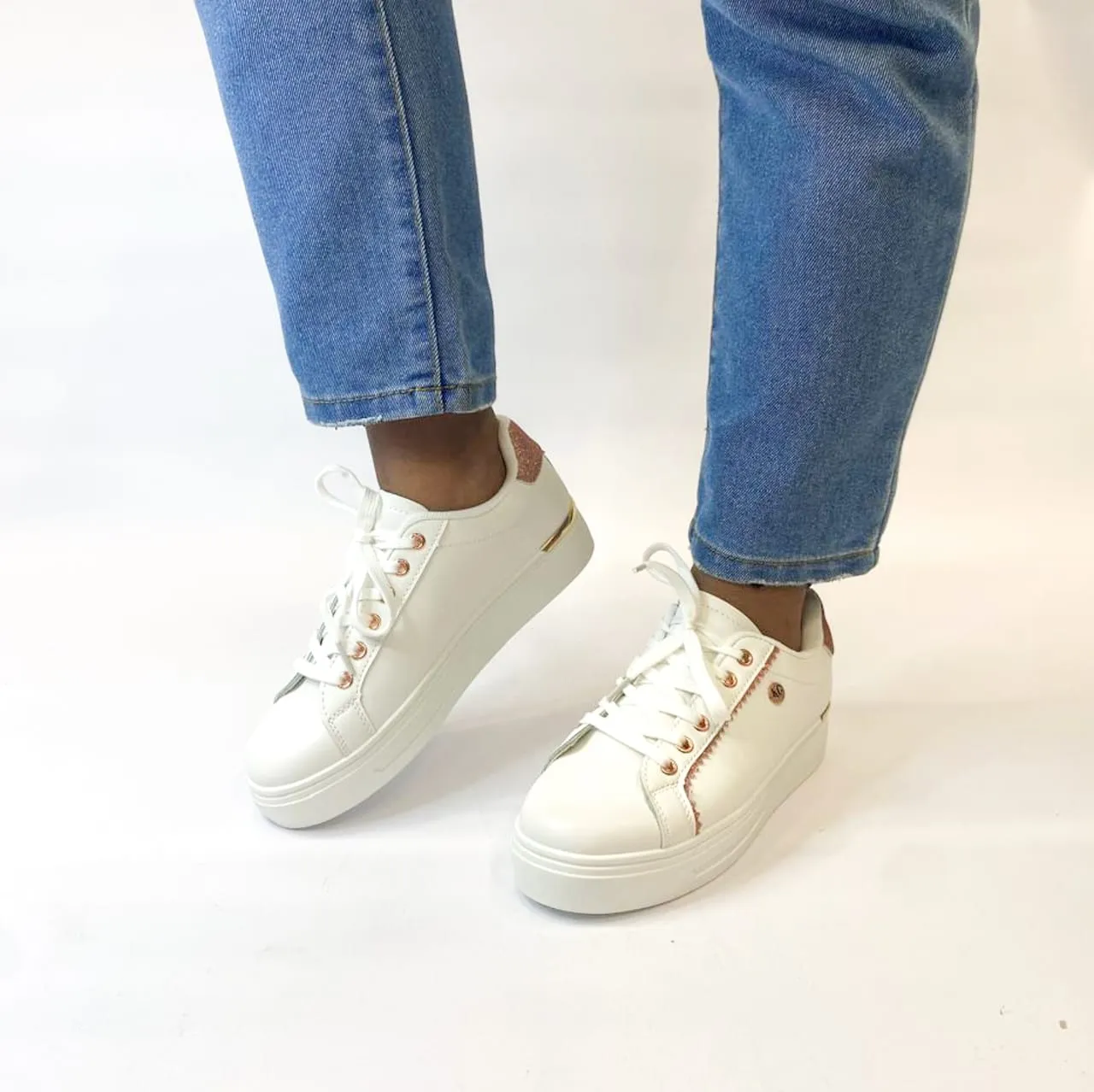 KG white/gold platform sneaker