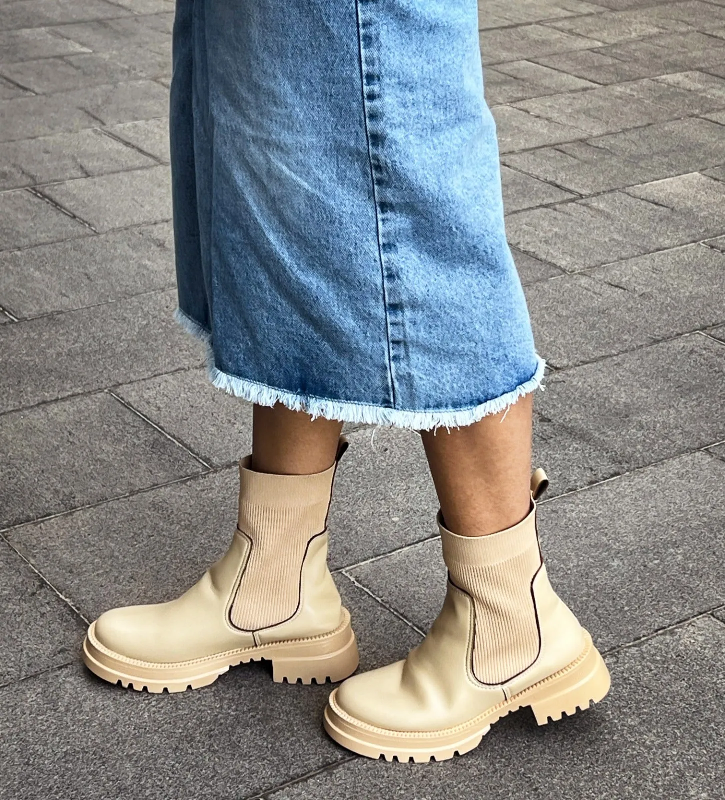 Leather Track Boots Beige