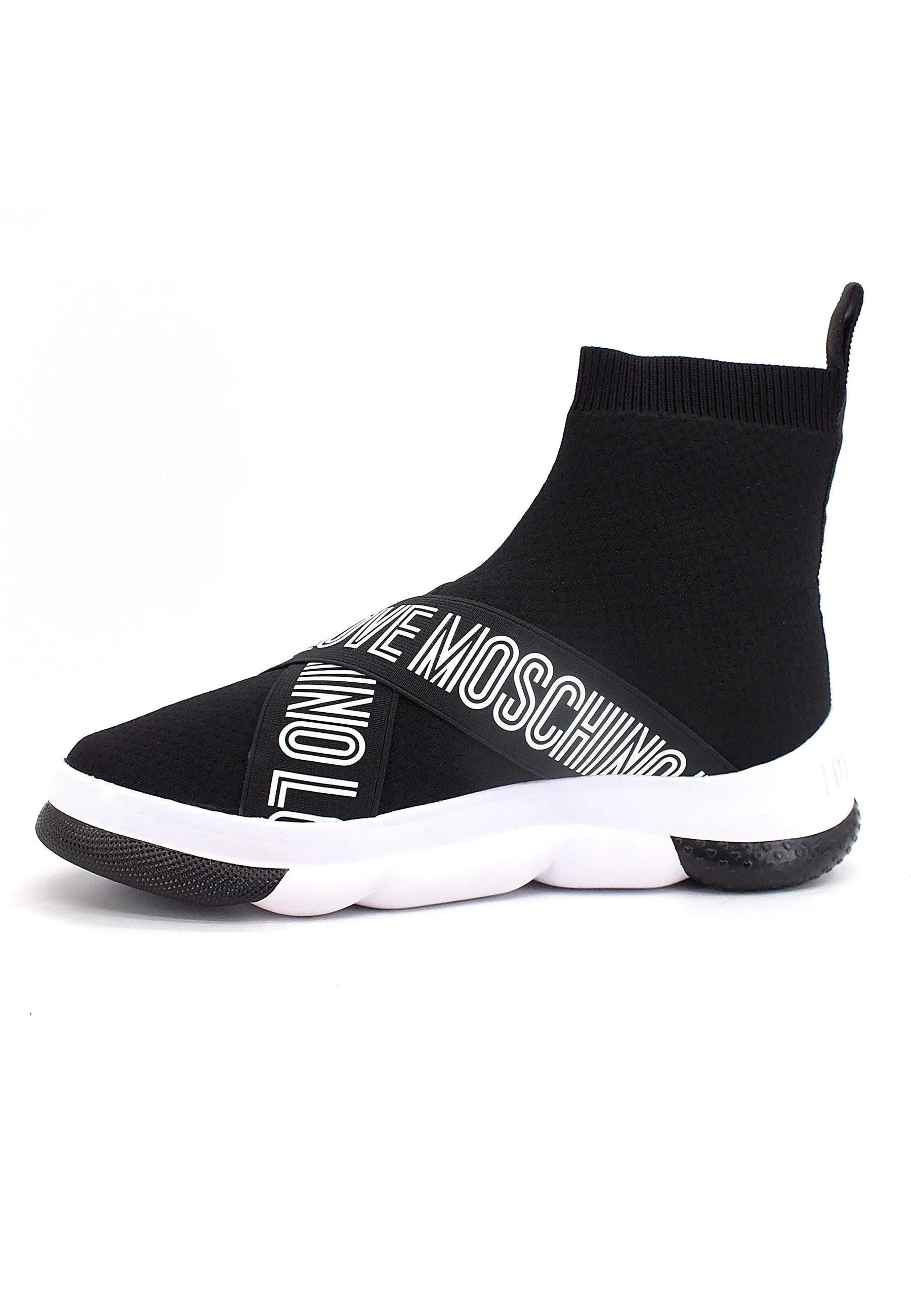 LOVE MOSCHINO Sneaker Sock Elastic Donna Nero Bianco JA15224G0FIZG00B