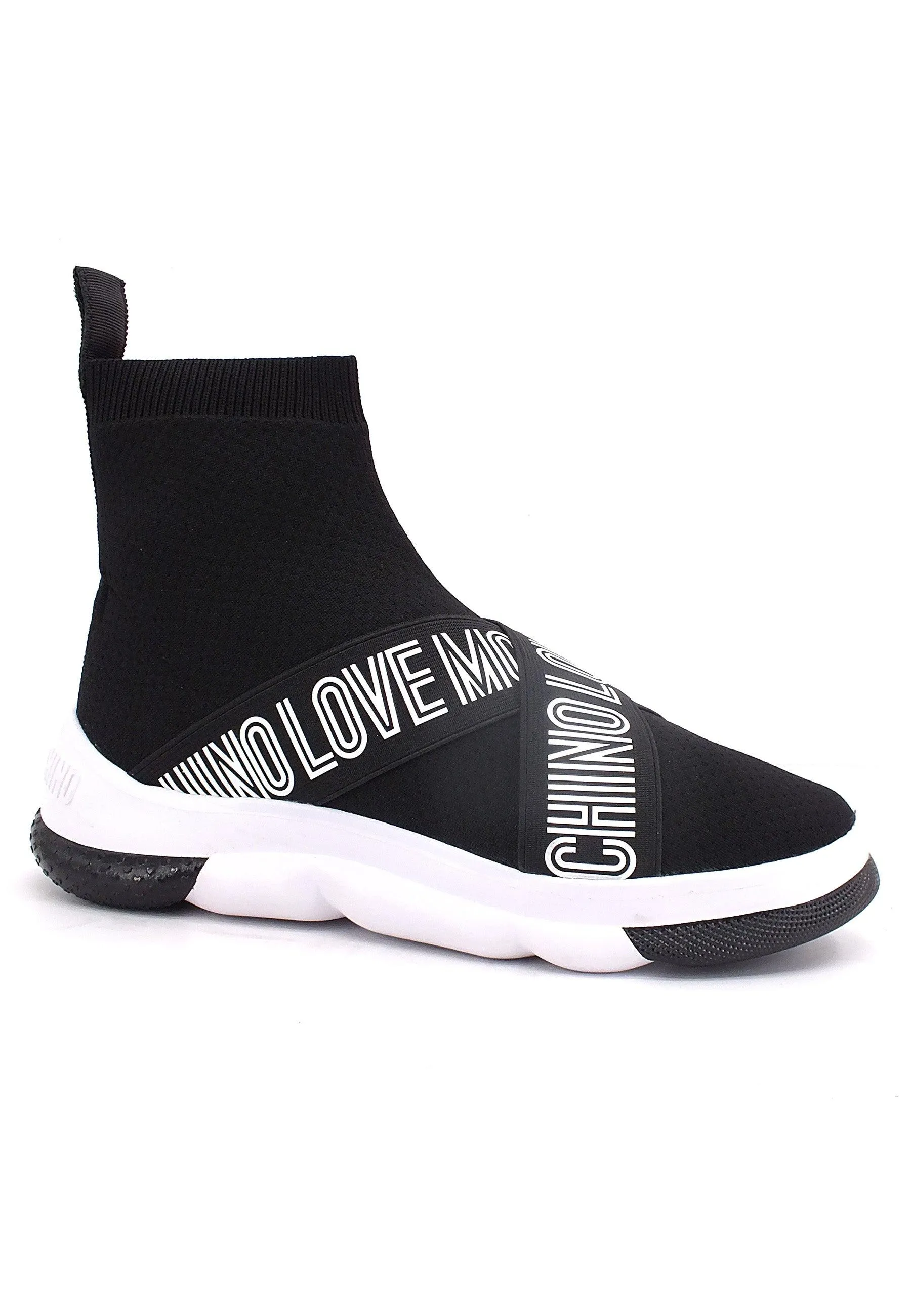 LOVE MOSCHINO Sneaker Sock Elastic Donna Nero Bianco JA15224G0FIZG00B