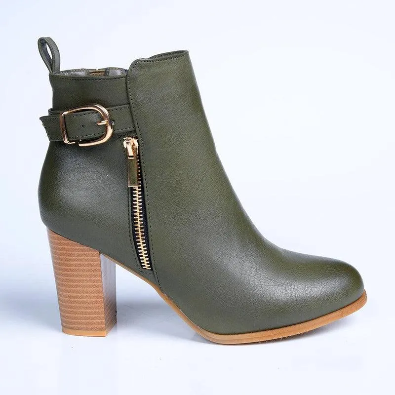 Madison Buzby Block Heel Ankle Boot - Khakhi