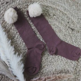 Meia Pata Fur Praline Pom Pom Knee Socks