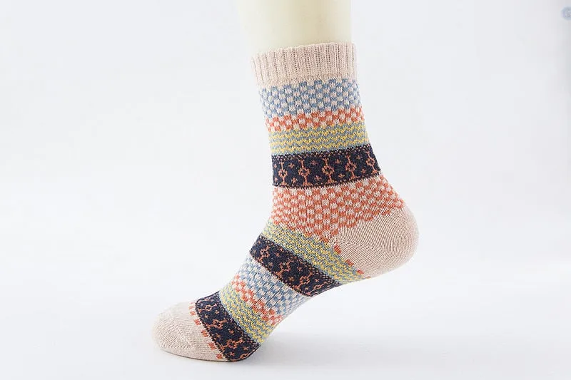 PEONFLY National Style Multi Colorful Geometric Square Printing Men Socks Autumn Winter Thick Rabbit Wool Warm Male Retro Socks