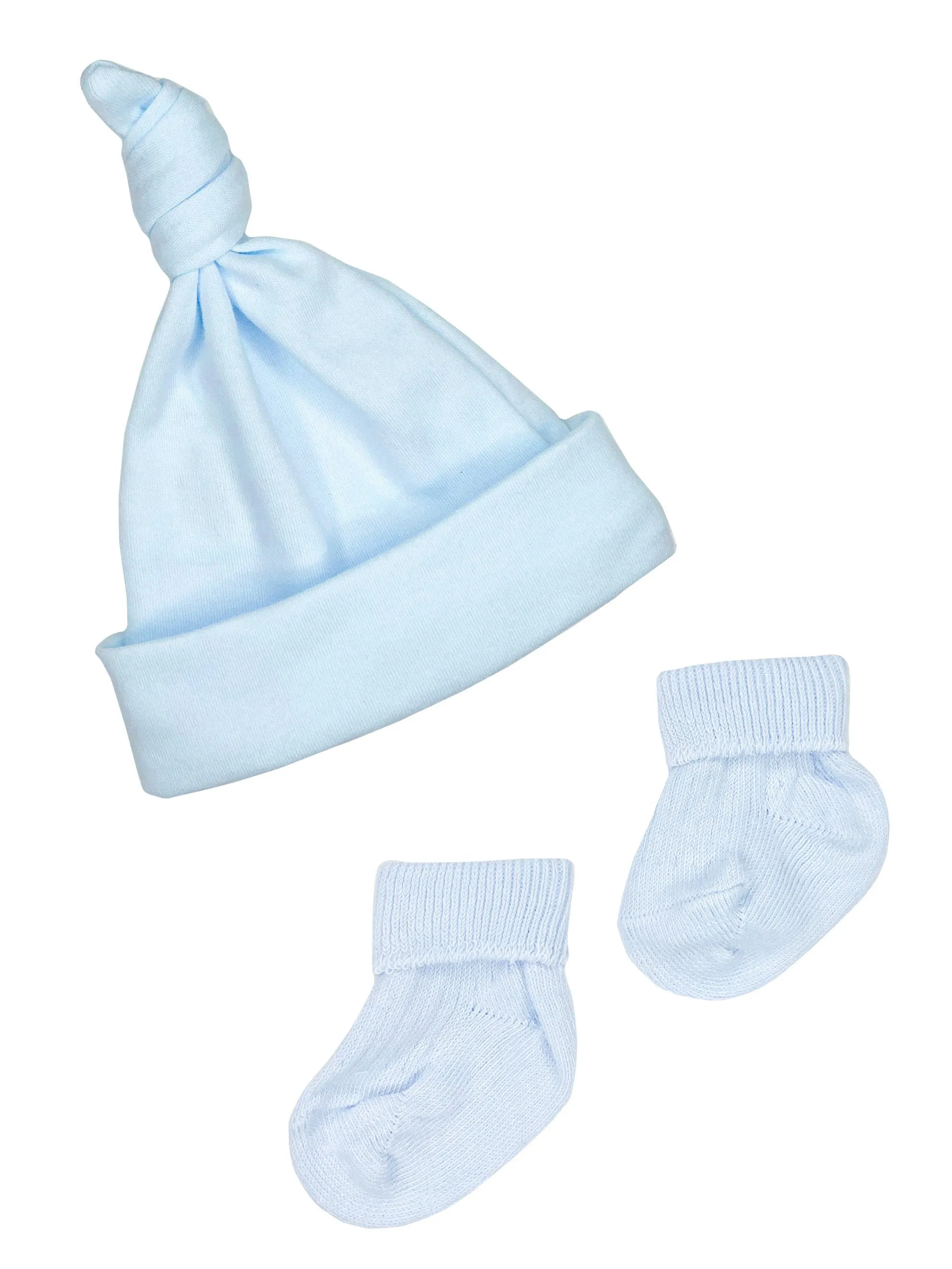 Premature Baby Knotted Hat and Socks Set - Blue